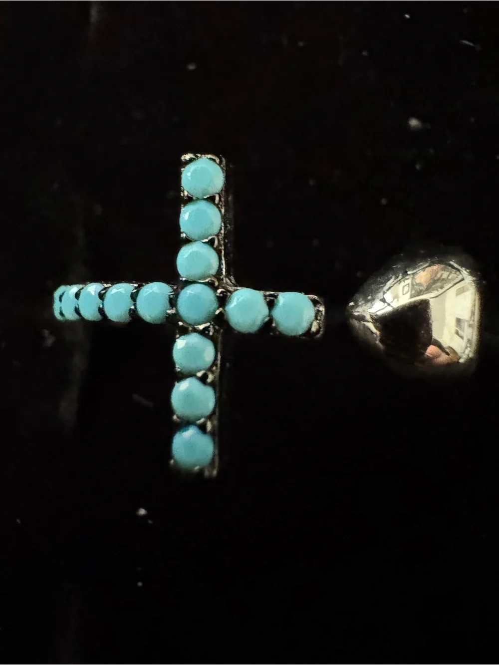 Delicate small Turquoise Cross dainty sterling silver ring - Women Jewelry